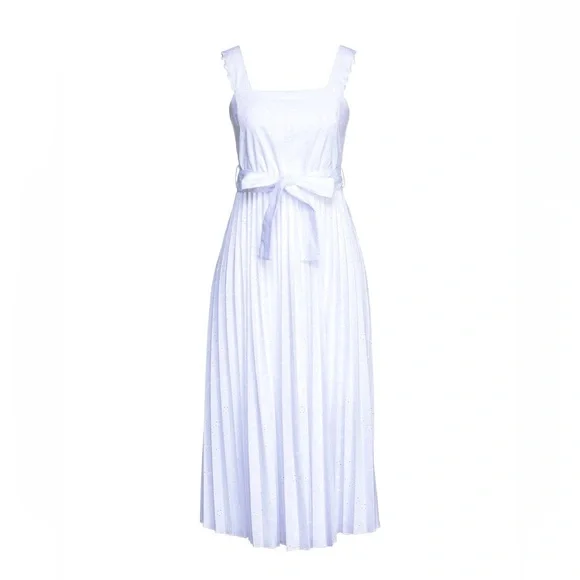 Berna white cotton embroidered midi pleated dress S - Picture 1 of 6